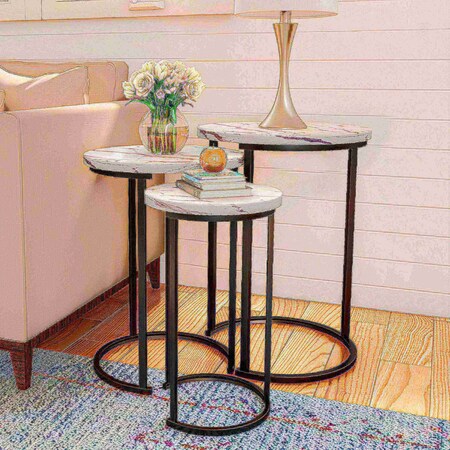 Hastings Home Set of 3 Round Nesting Tables, White 627948ZOS